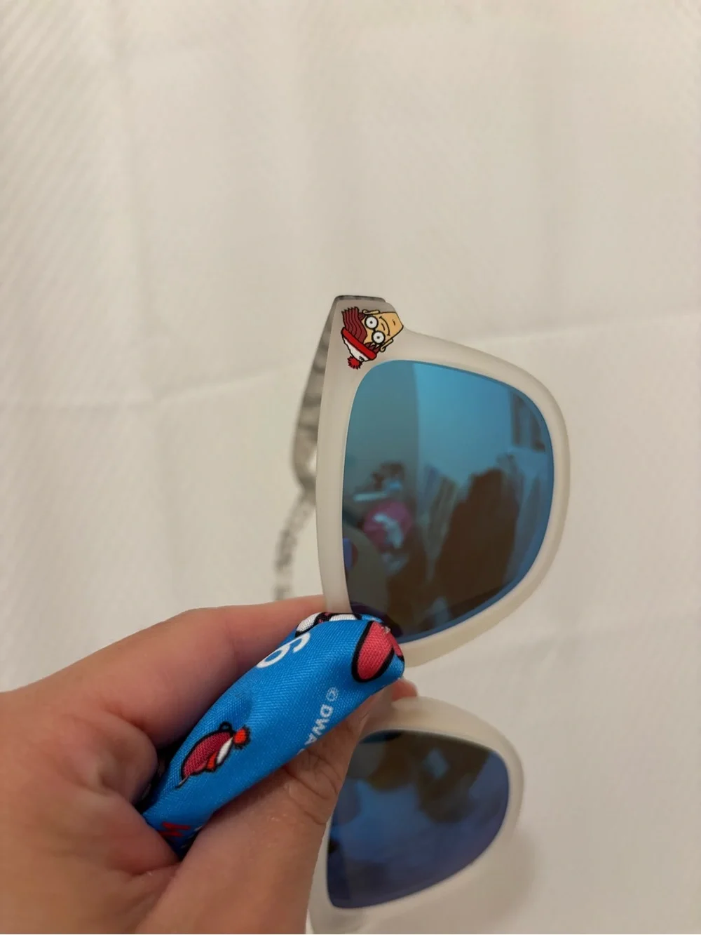 Where's Waldo White Frame Sunglasses with Blue Mirrored Lenses
